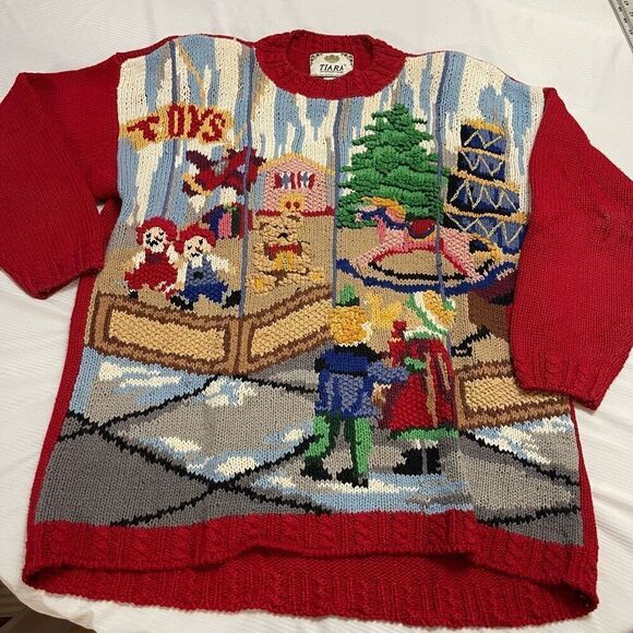 Tiara International VTG Toy Store Red Christmas Sweater Size Large - Picture 1 of 9